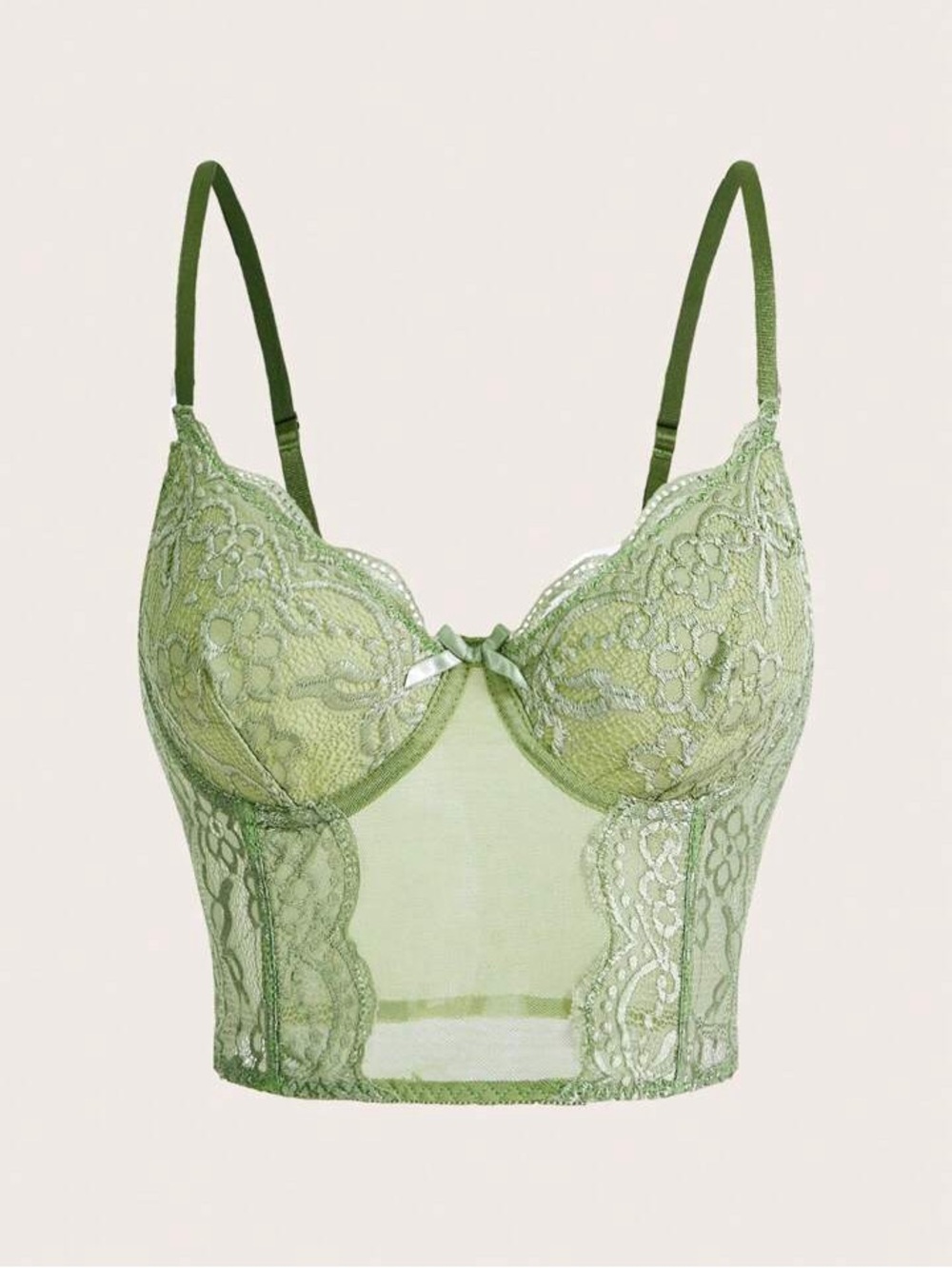 ROMWE Sage Green Lace Longline Bustier Bra Top Small